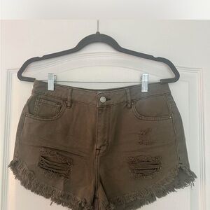 Women's Distressed Olive Shorts